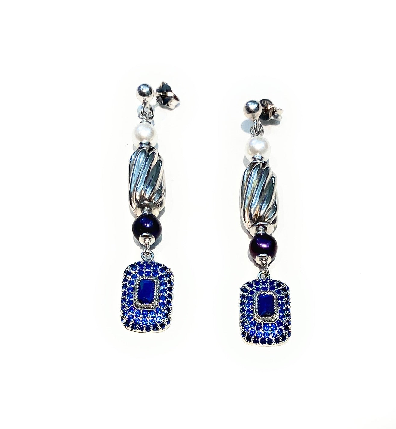 Collarino Rosario in Argento Sterling con Zirconi e Perla di Maiorca – diWa Jewels ciondolo Zircone tipo Zaffiro Blu