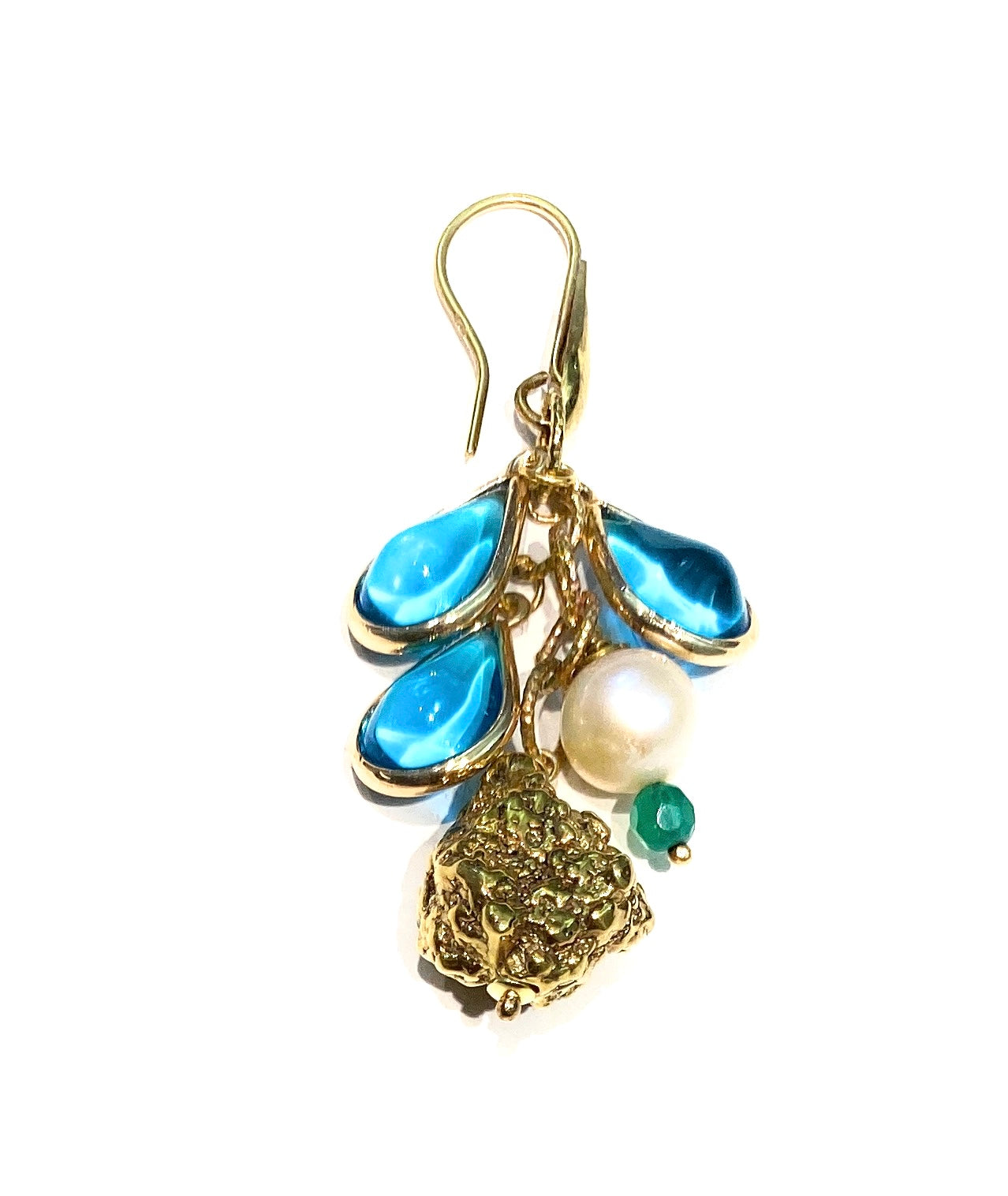 Mono orecchino gocce cristallo azzurro perla fresh water argento sterling placcato oro giallo