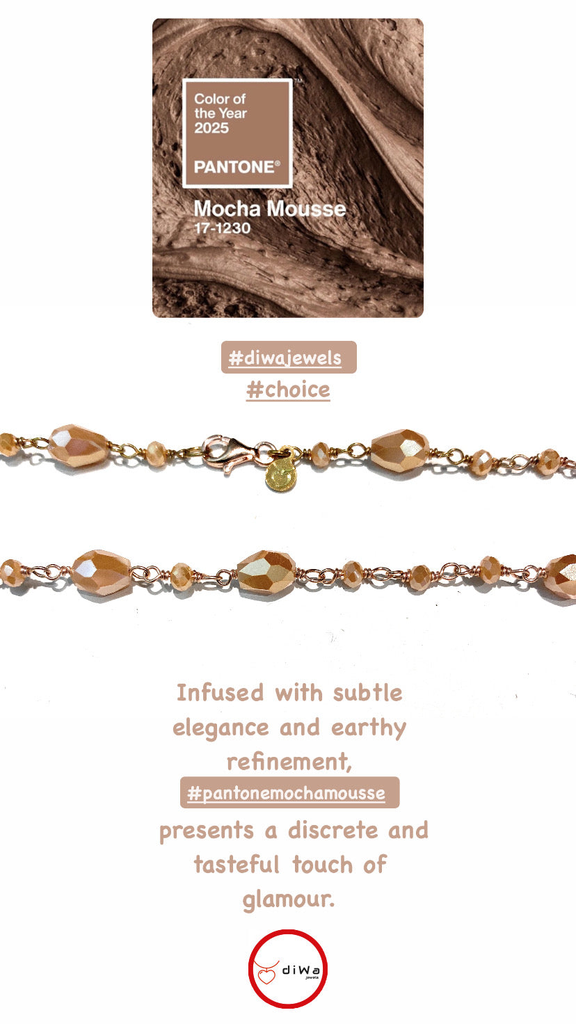 Collarino diWa Jewels choker ematite sfaccettata colore choca mousse Pantone 2025 argento sterling