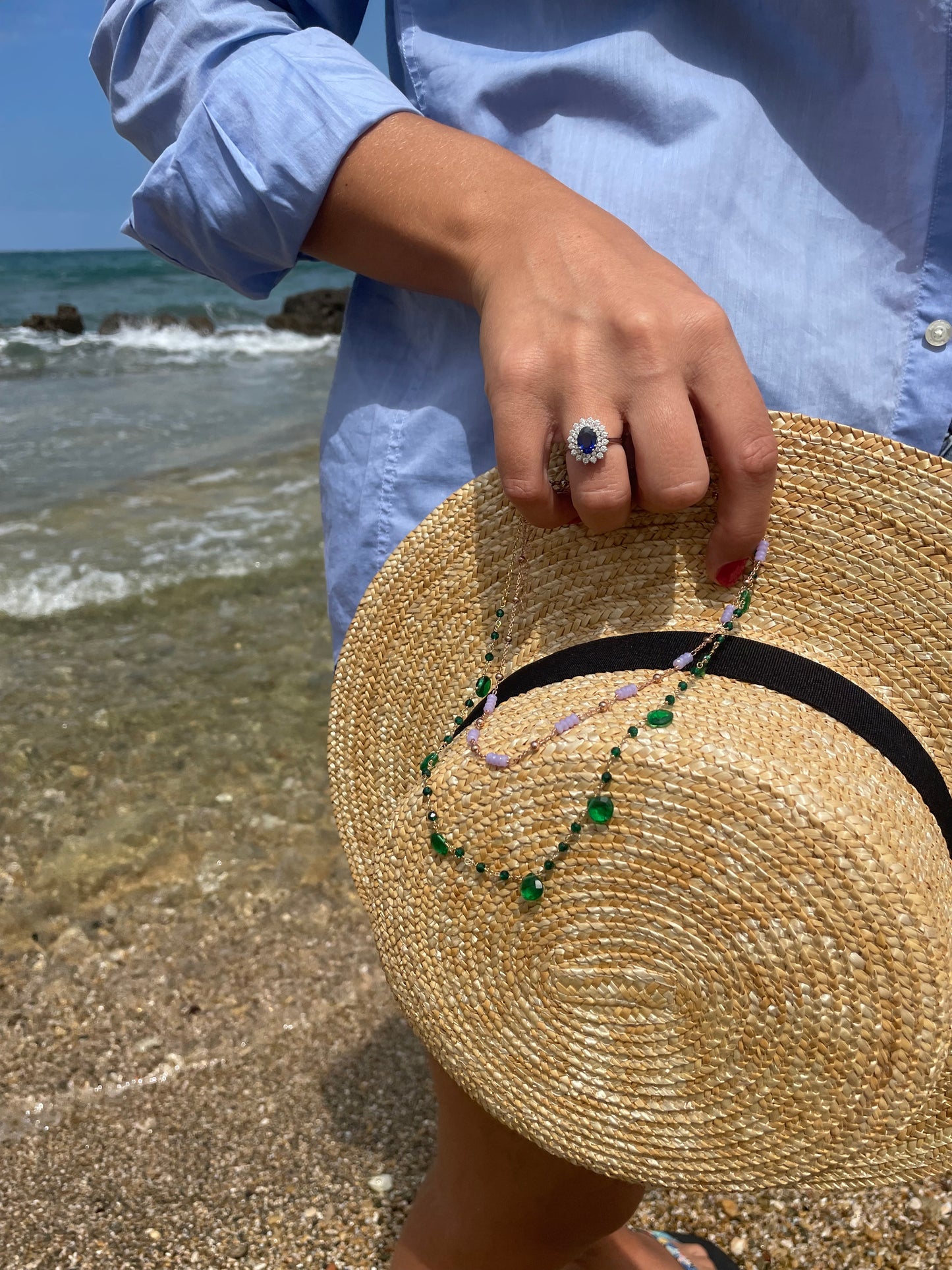Collierino choker pietre dure e argento sterling