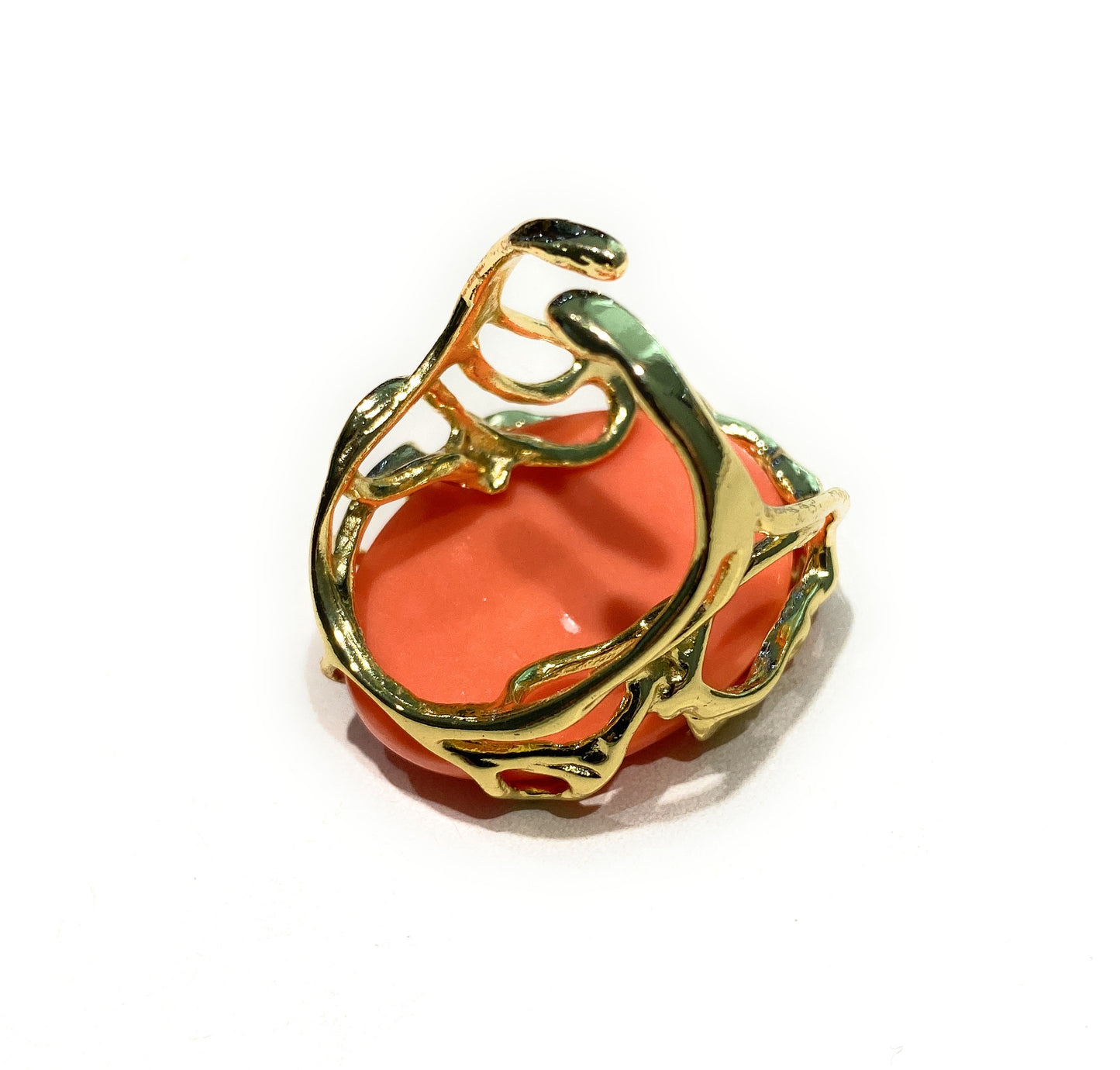 Anello diWa Jewels bronzo pasta corallo pietre dure galvanica gialla placcato oro giallo regolabile