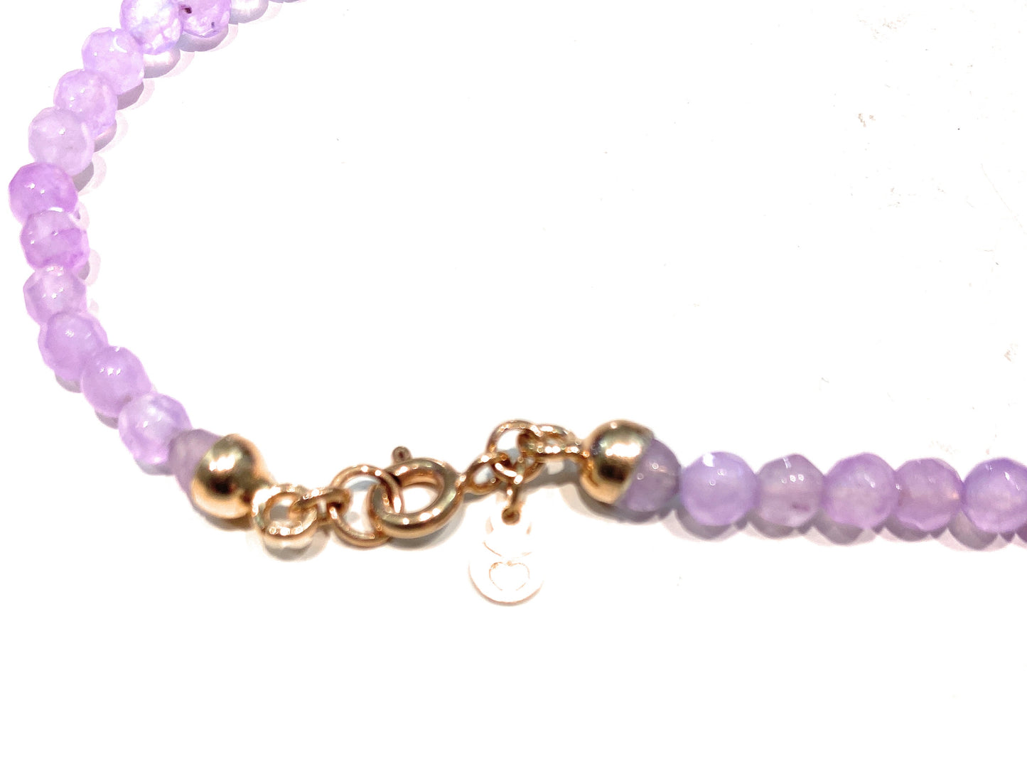Collarino tipo choker pietre dure lilla e conchiglia arancio pendente chupa chupa argento sterling rosé zirconi colorati