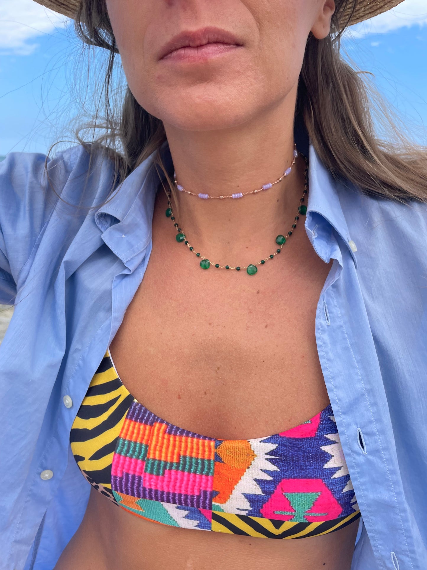 Collierino choker pietre dure e argento sterling