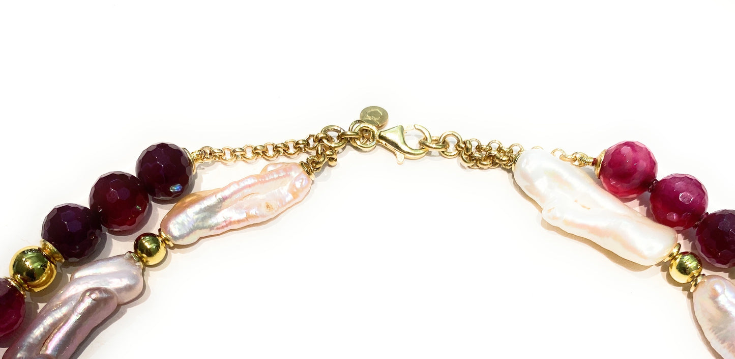 Collana due fili degradé torchon perle barocche multicolore argento sterling