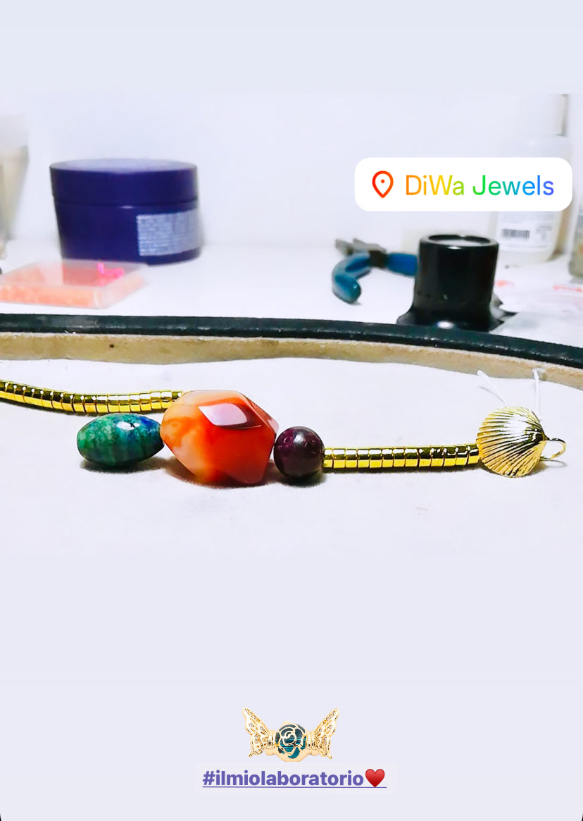 Mono Orecchino con Conchiglia Argento 925, Agata, Lapis, Giada – Unico – diWa Jewels