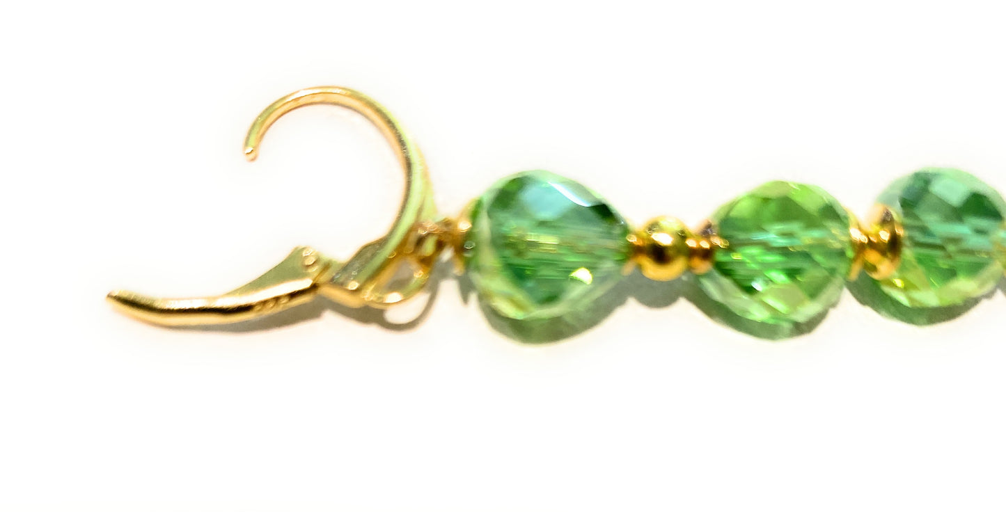 Mono orecchino perla gold e cristalli goccia verde chiusura a monachella argento sterling