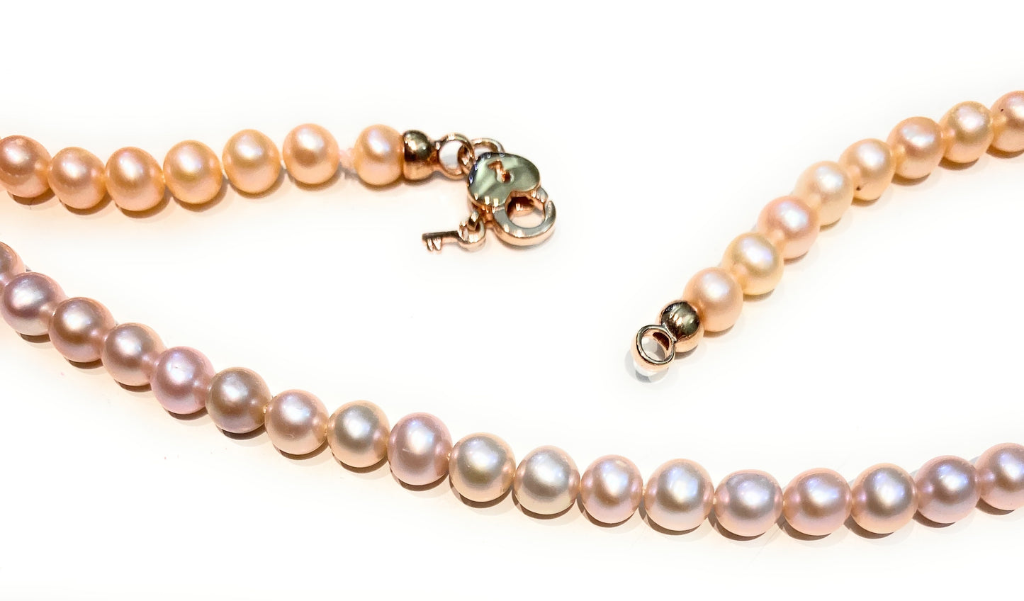 Collana diWa Jewels Lunga Perle Freshwater Rosate a Gradazione Chiusura Lucchetto e Chiave argento sterling placcato oro rosé