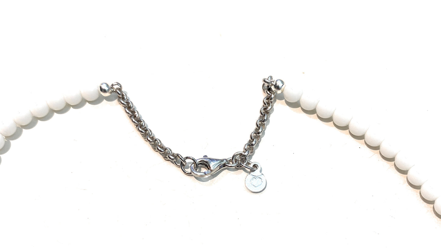Collarino diWa Jewels choker agata bianca rondelle giada zaffiro blu cubetti zirconi argento sterling rodio bianco