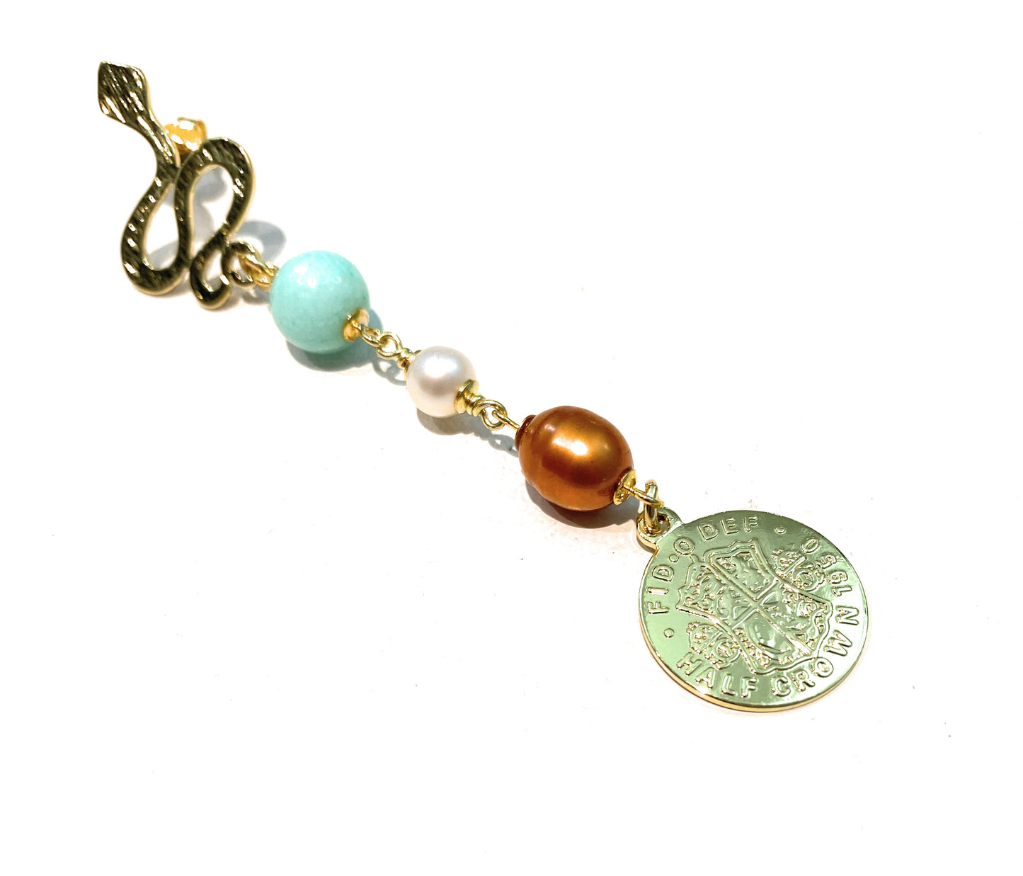 Mono orecchino serpentino a lobo pendenti con pietre dure argento sterling placcato oro giallo fatto a mano