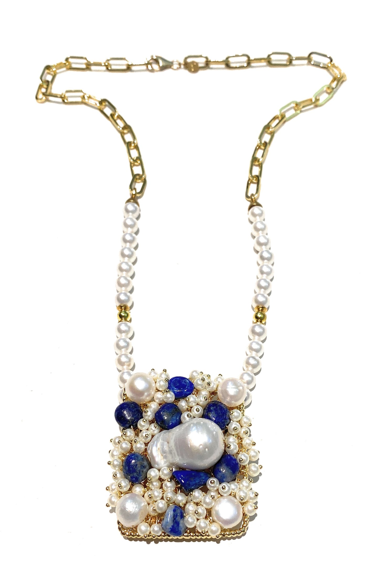 Collana diWa Jewels Perle e Lapislazzuli con catena rettangolare pezzo unico