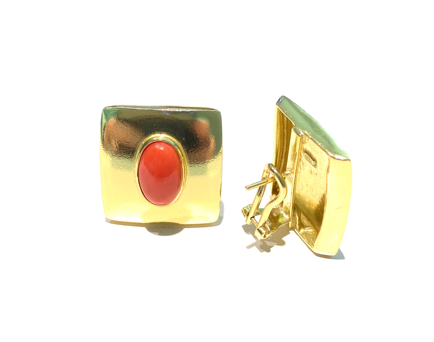 Orecchini diWa Jewels a bottone quadrato cabochon corallo naturale perno e clips