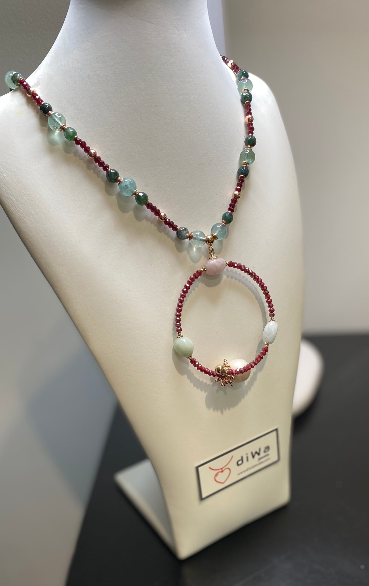 Collana diWa Jewels Argento Sterling Rosé con Pendente Cerchio Spinelli Tormalina e Perla Barocca