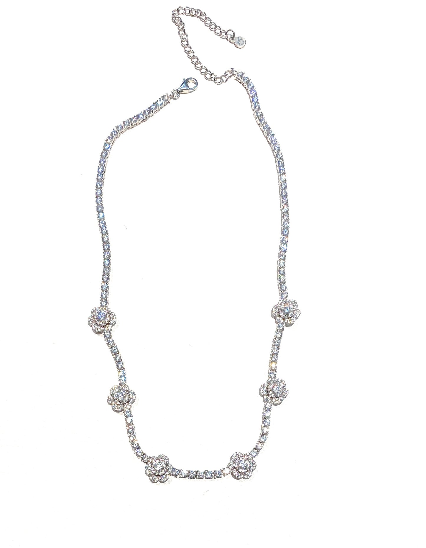 Collana diWa Jewels castoniera argento 925 con inserti roselline con catenella rolò allungamento rodio bianco bollatina diWa