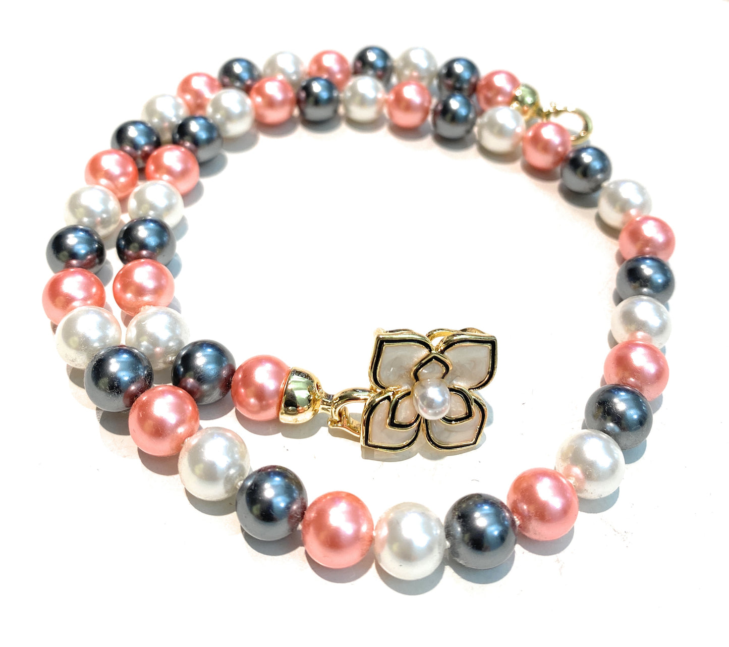 Collana tipo girocollo perle Maiorca multicolore chiusura placcata oro giallo