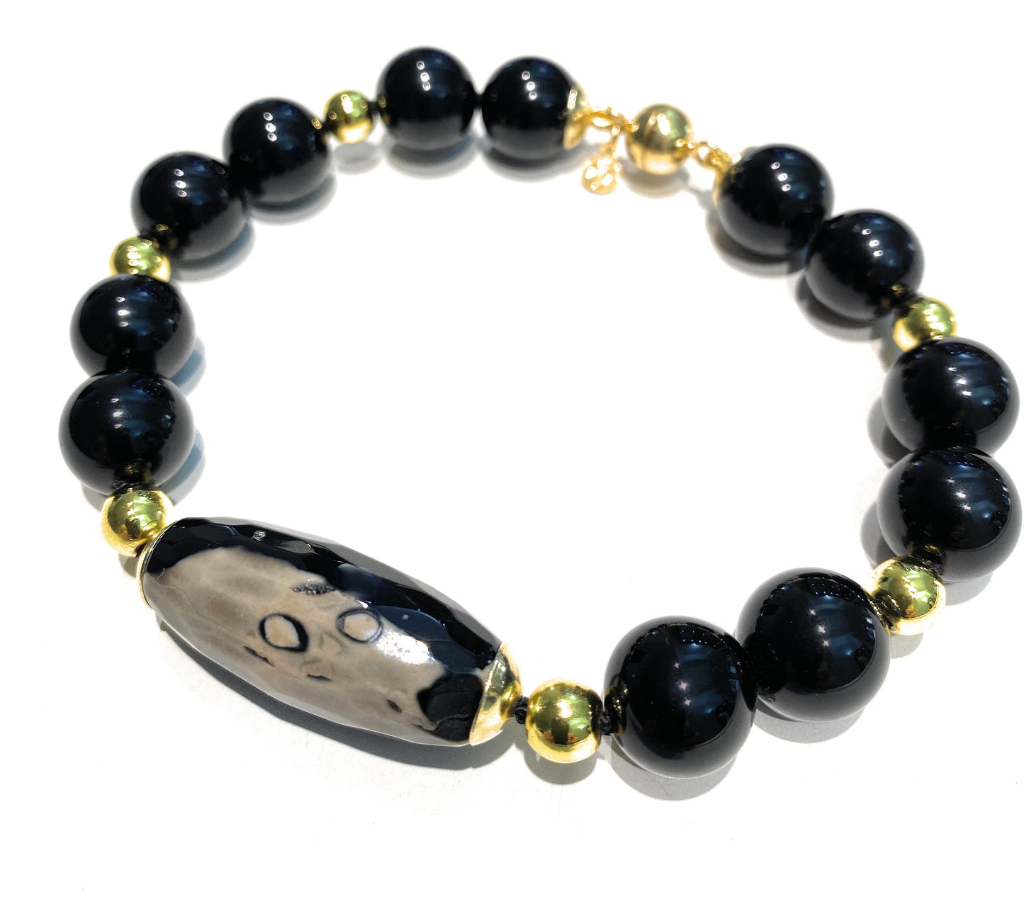 Bracciale agata striata onice nero ematite gold argento sterling chiusura a calamita