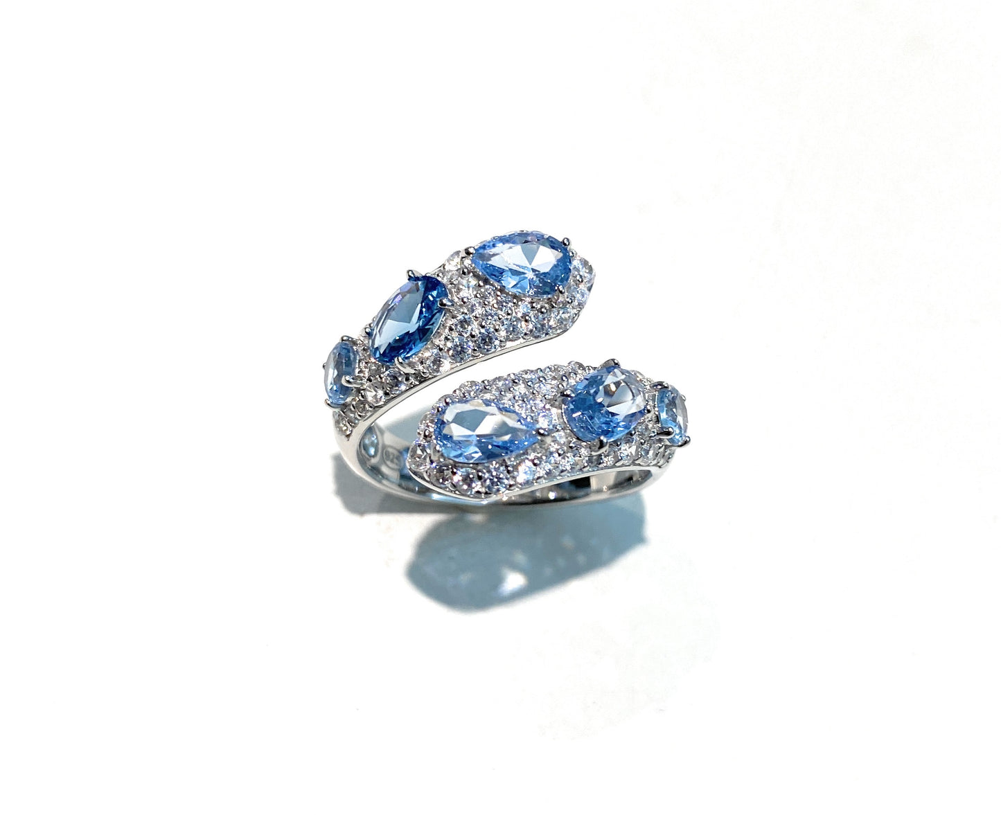Anello serpente Aqua pavé zirconi rodio bianco