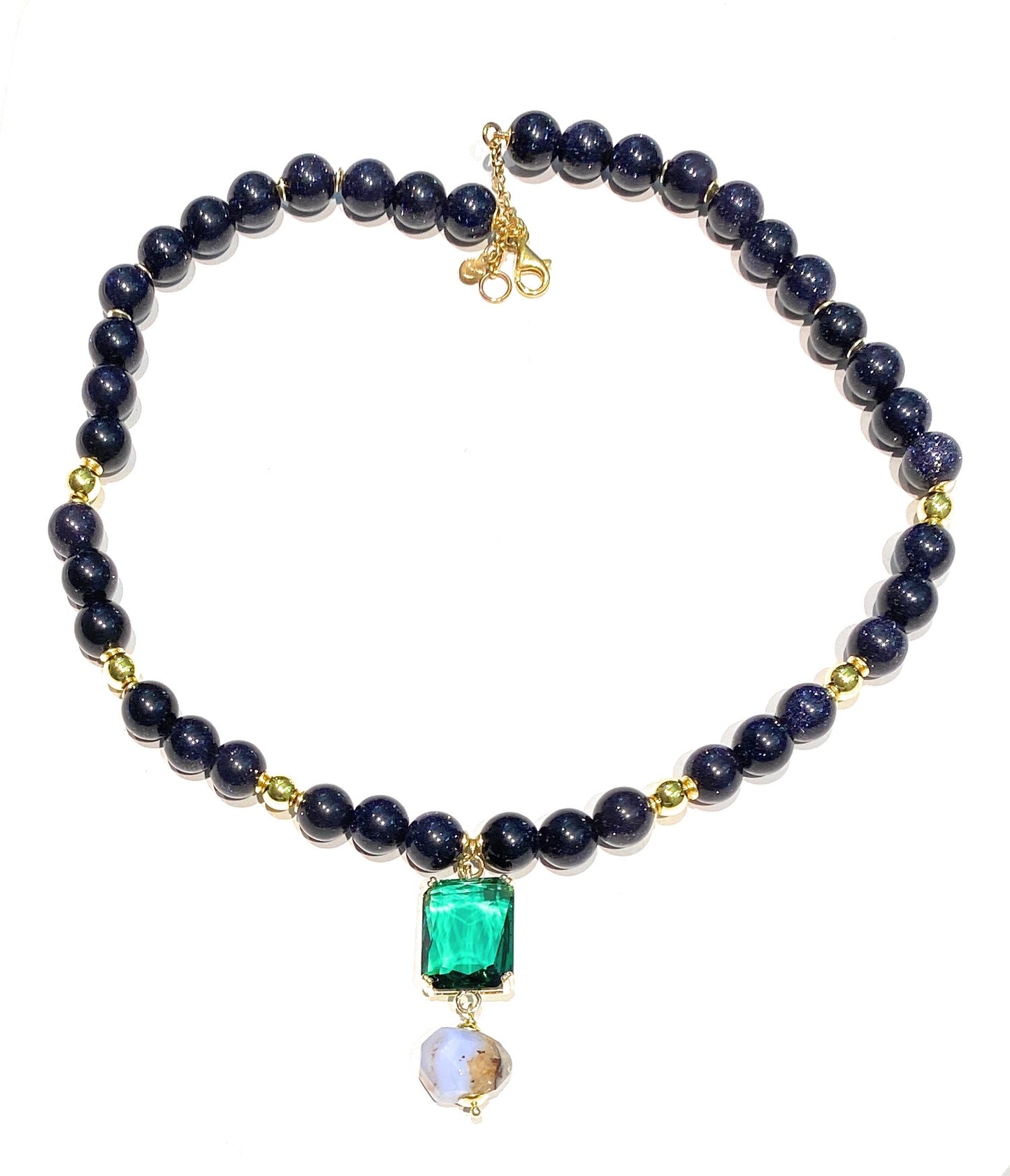 Collana perle Maiorca perla fresh water cristallo azzurro argento sterling placcato oro giallo