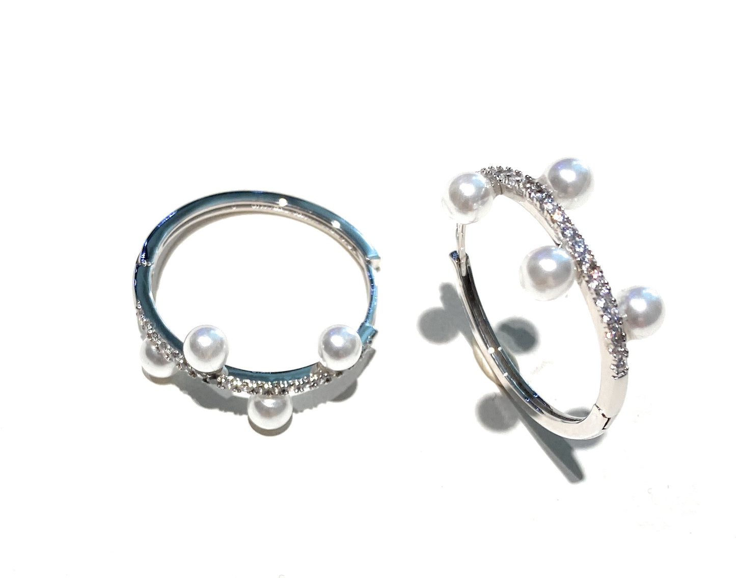 Orecchini Cerchietto Zirconi e Perline Argento 925 Diametro cm 2