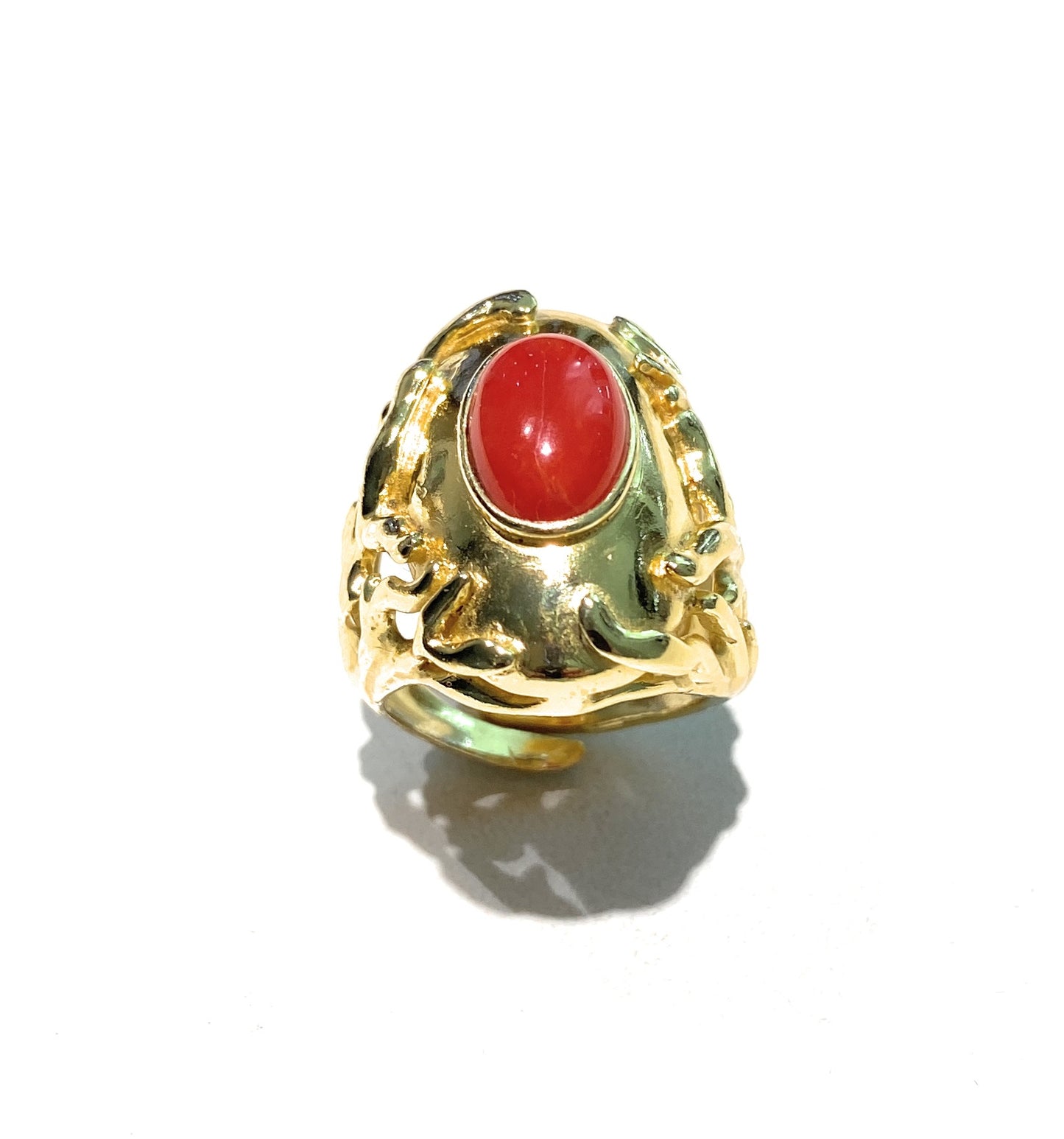 Anello a fascia con corallo rosso in argento 925 sterling regolabile