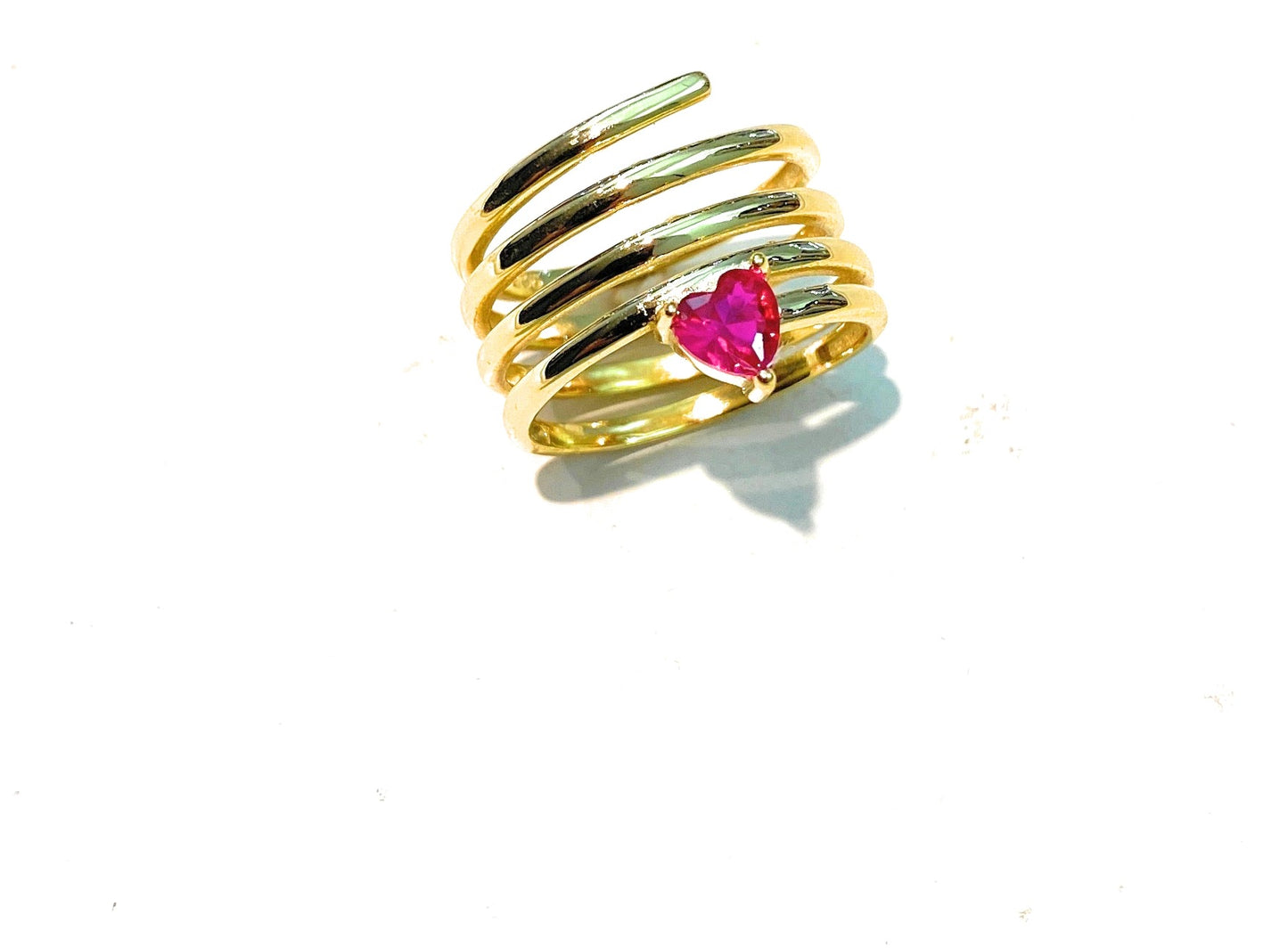 Anello serpentino con cuore rosso argento sterling 5 giri placcato oro giallo