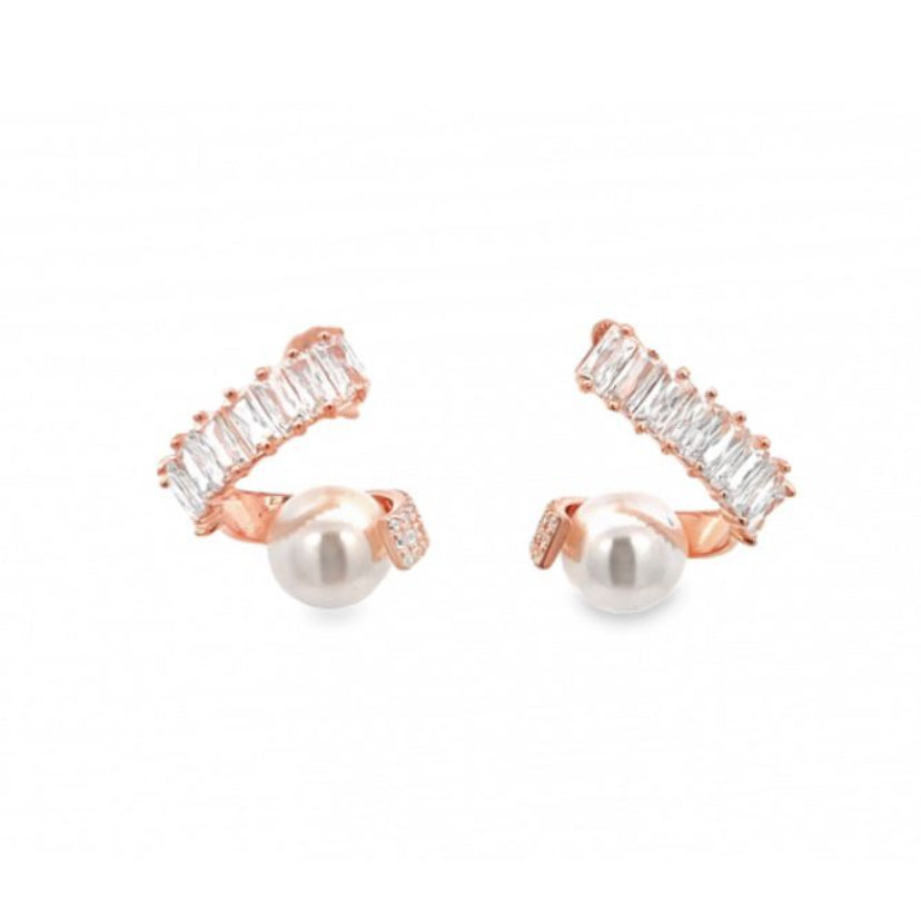 Orecchini con Perla di Maiorca Bianca e Zirconi Baguette Argento 925 Galvanica Rosé diWa Jewels