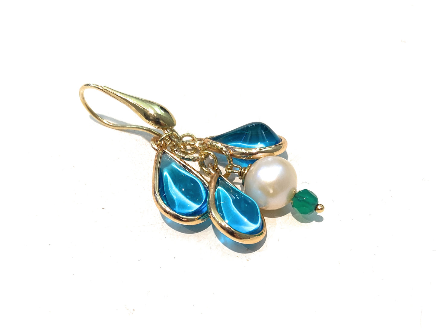 Mono orecchino diWa Jewels gocce cristallo azzurro perla fresh water argento sterling placcato oro giallo