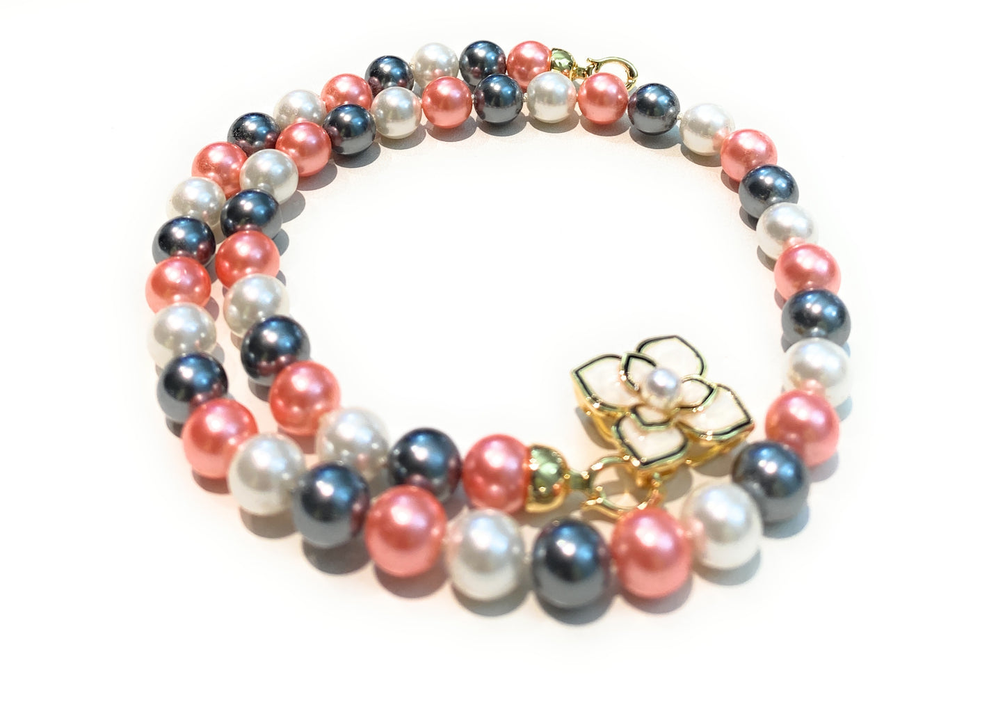 Collana tipo girocollo perle Maiorca multicolore chiusura placcata oro giallo