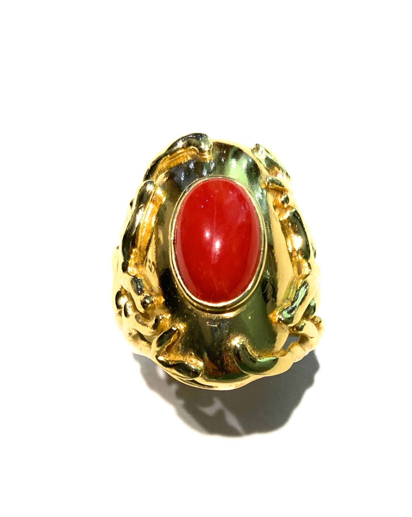 Anello a fascia con corallo rosso in argento 925 sterling regolabile