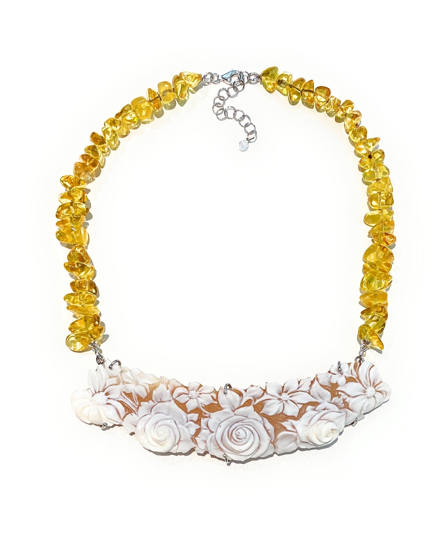 Collana Choker in Ambra Baltica Naturale e Cammeo Floreale – Argento 925, diWa Jewels