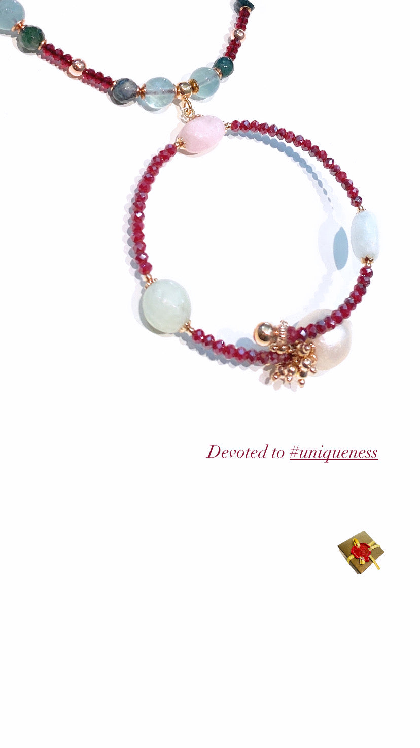 Collana diWa Jewels Argento Sterling Rosé con Pendente Cerchio Spinelli Tormalina e Perla Barocca