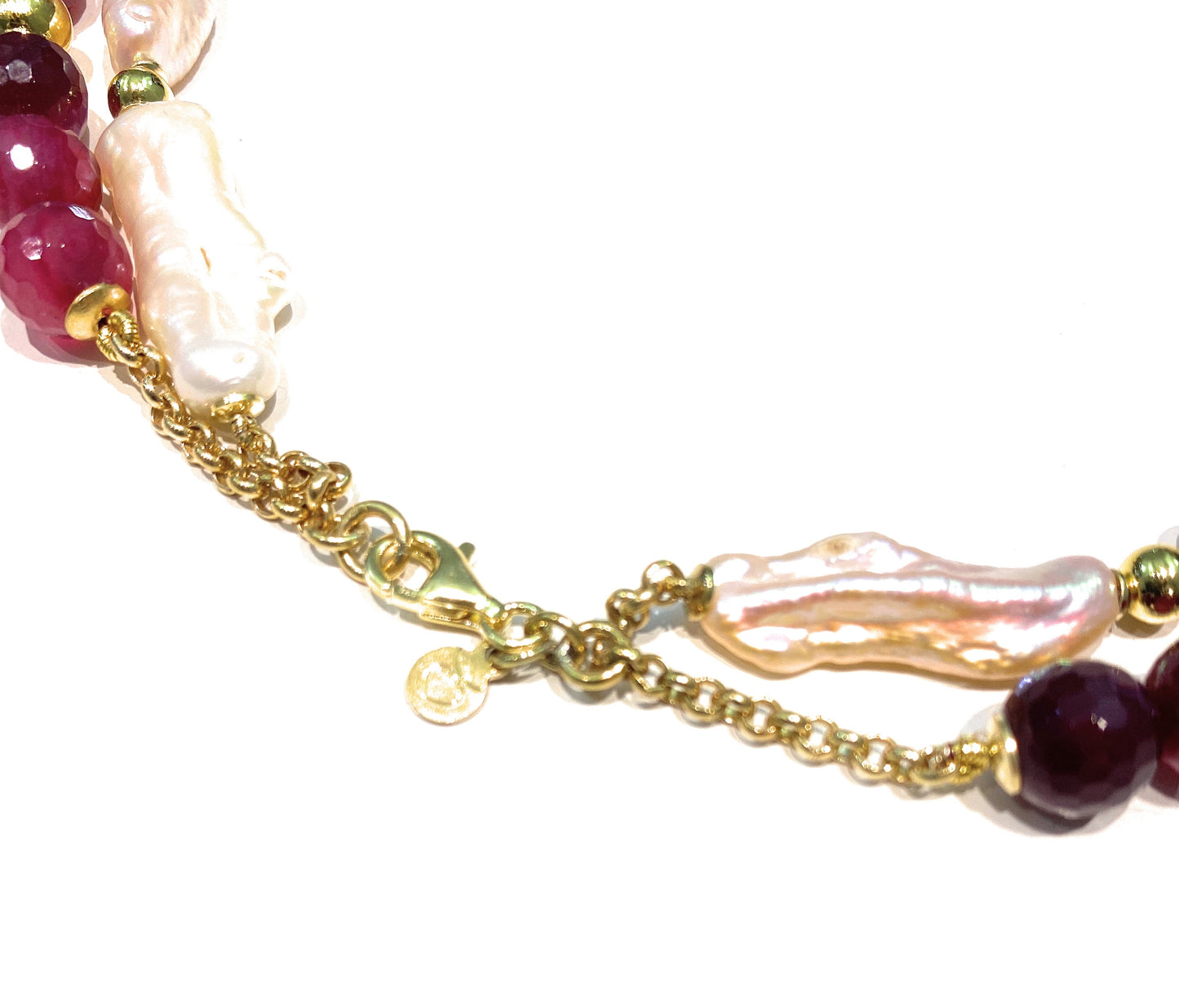 Collana due fili degradé torchon perle barocche multicolore argento sterling