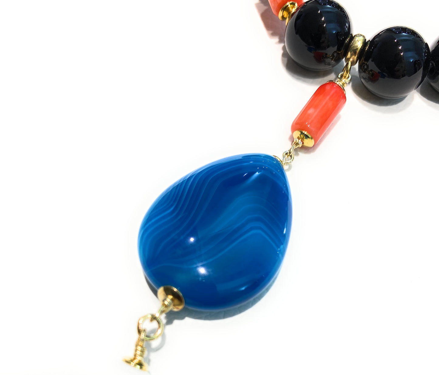 Collana diWa Jewels Onice Choker con Pendente Corallo bamboo Arancio Goccia Agata Striata azzurra argento sterling placcato oro giallo