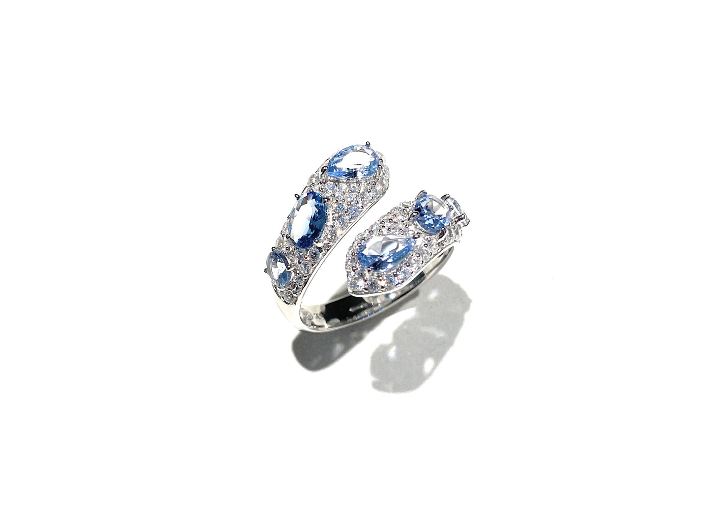 Anello serpente Aqua pavé zirconi rodio bianco