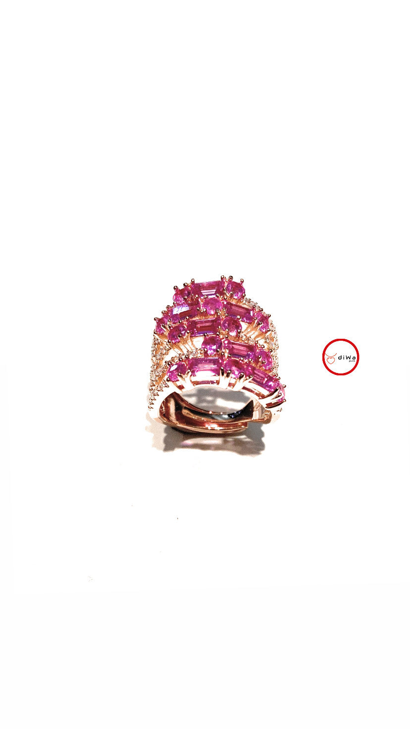Anello diWa Jewels Fascia Argento Sterling placcato Oro rosé Zirconi Pink Regolabile