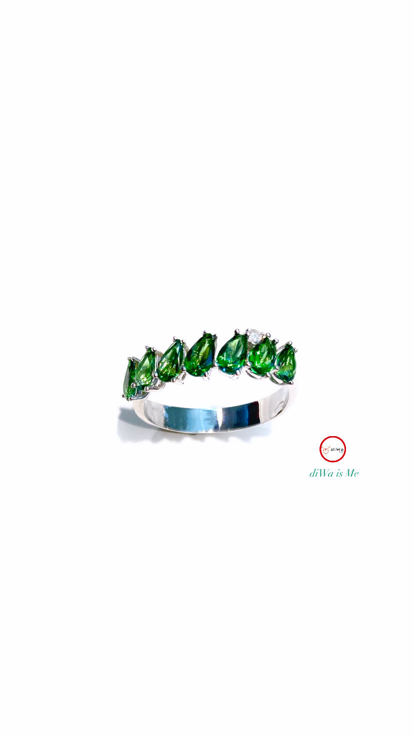 Anello veretta gocce verdi paraiba diamante naturale oro bianco 18 Kt