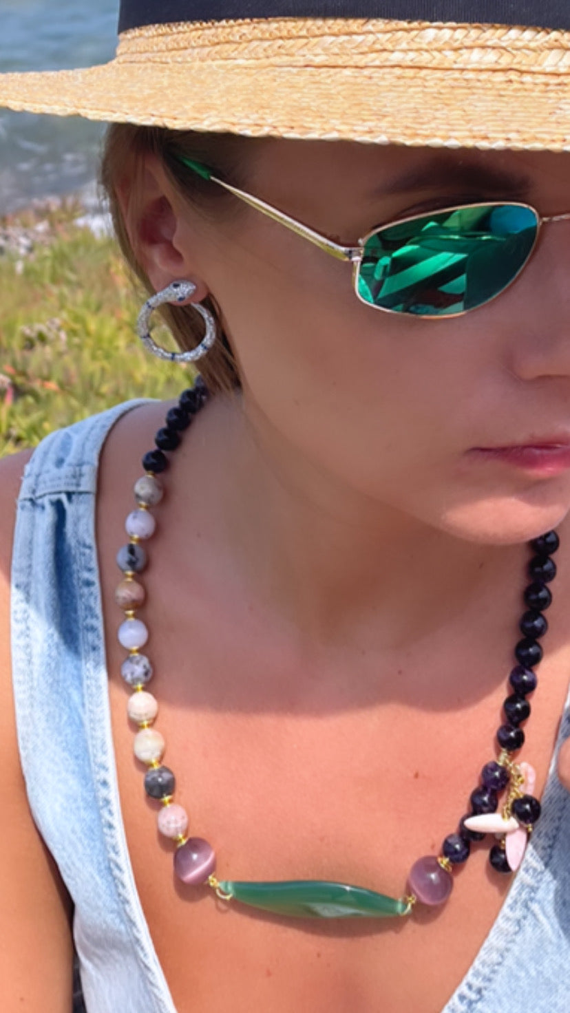 Collana diWa Jewels Madreperla Rosa Ametista e Opale Rosa Argento Sterling placcato Oro giallo