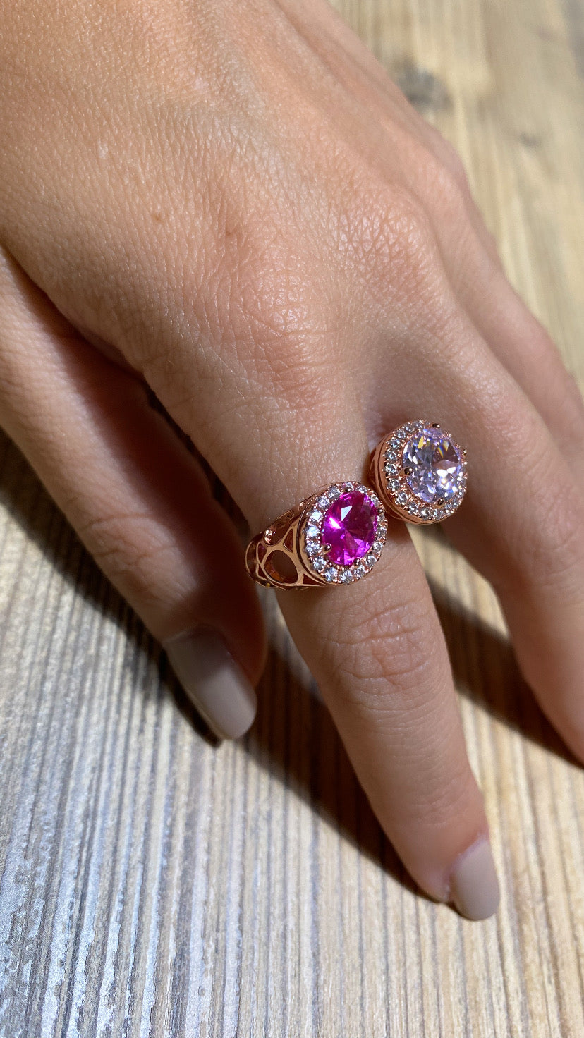 Anello Regolabile in Argento 925 con Zirconi Rosa e Fucsia – Eleganza Femminile by diWa Jewels