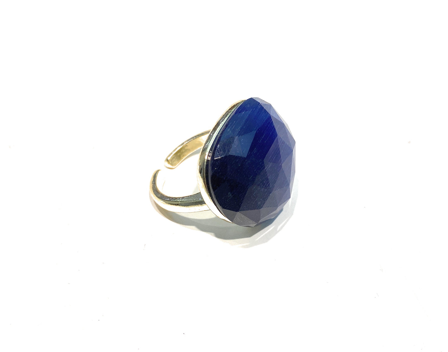 Anello cuore occhio di gatto blu bronzo galvanica gialla regolabile