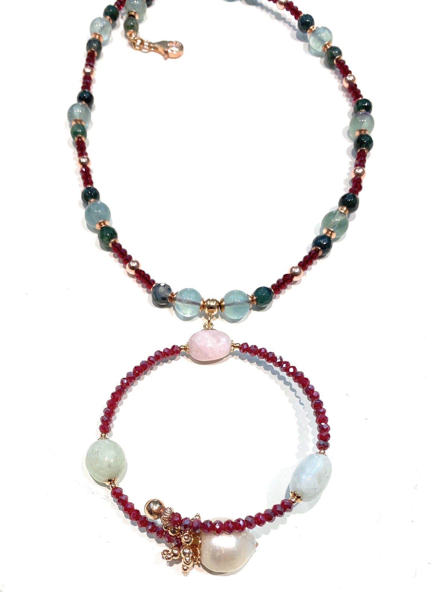 Collana diWa Jewels Argento Sterling Rosé con Pendente Cerchio Spinelli Tormalina e Perla Barocca
