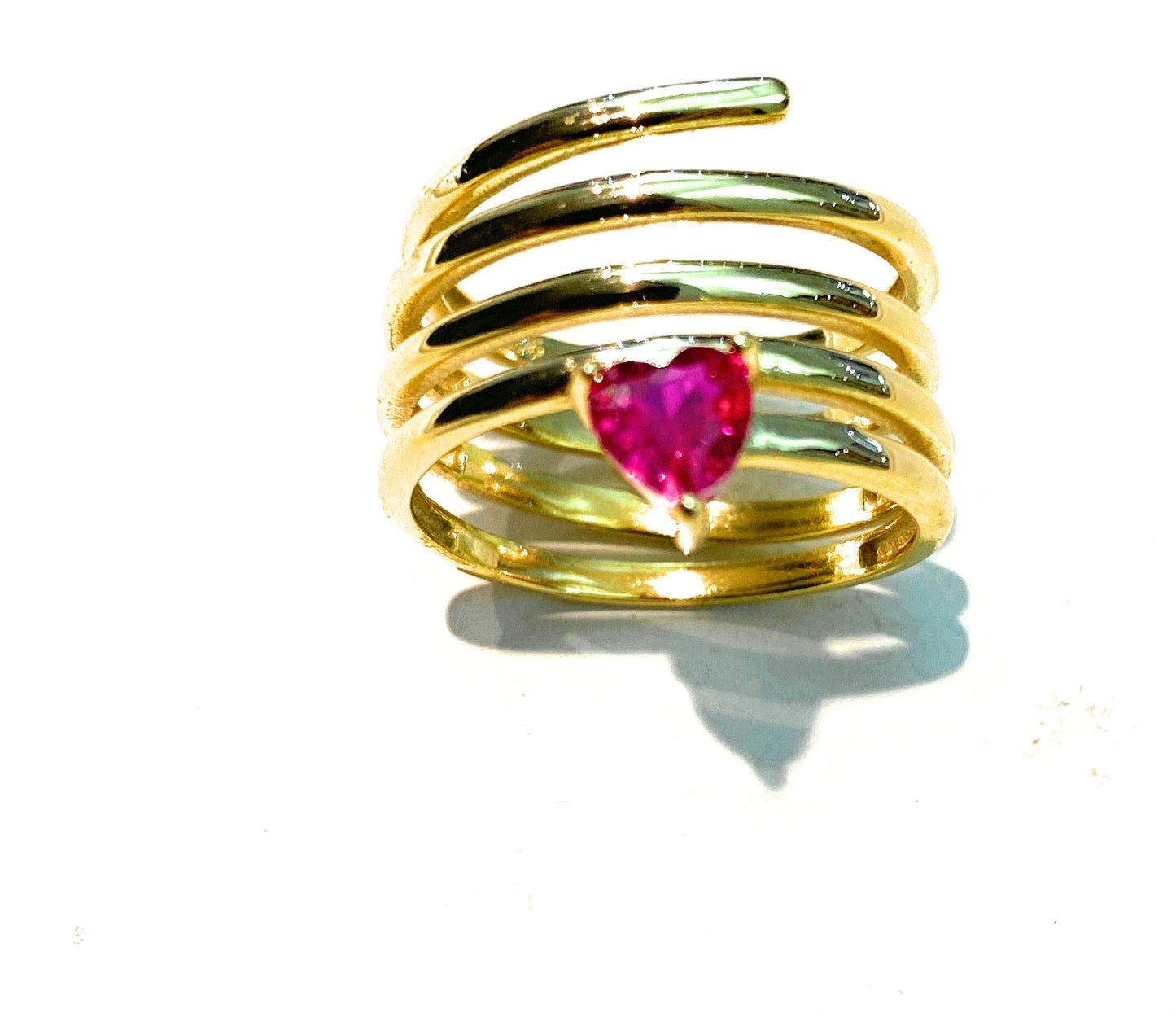 Anello serpentino con cuore rosso argento sterling 5 giri placcato oro giallo