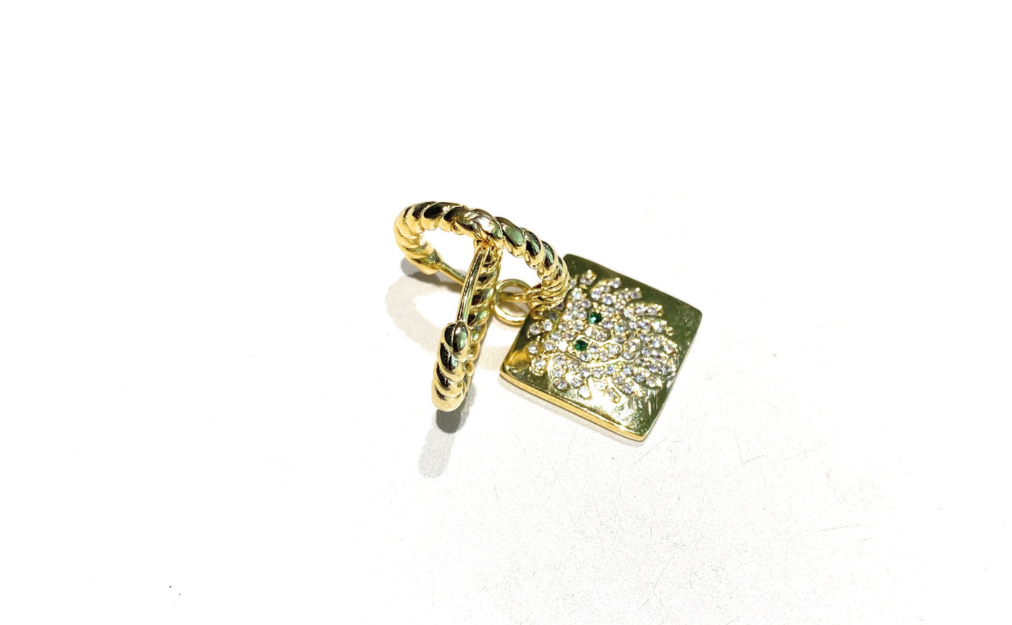 Orecchini a cerchietto pendente leone zirconi bianchi argento sterling placcato oro