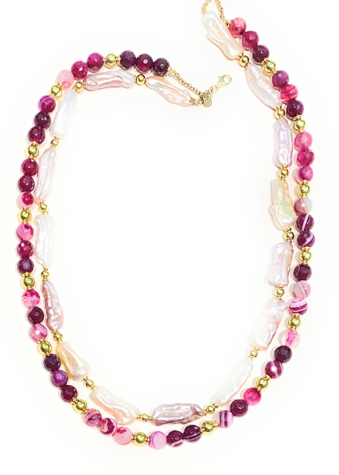 Collana diWa Jewels due fili Degradé Torchon Perle Barocche Keshi multicolore argento sterling
