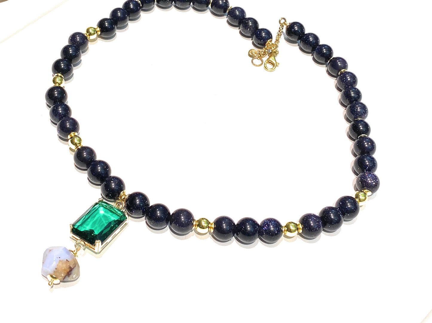 Collana perle Maiorca perla fresh water cristallo azzurro argento sterling placcato oro giallo