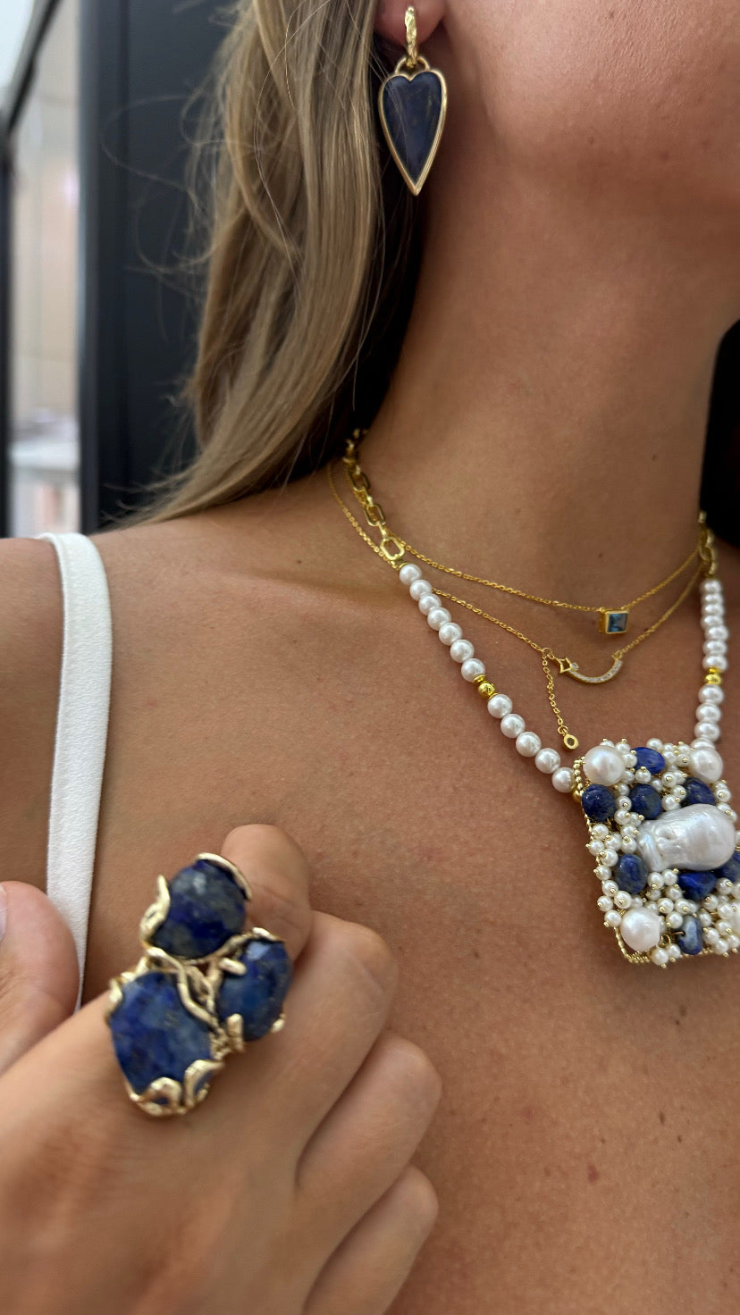 Collana diWa Jewels Perle e Lapislazzuli con catena rettangolare pezzo unico