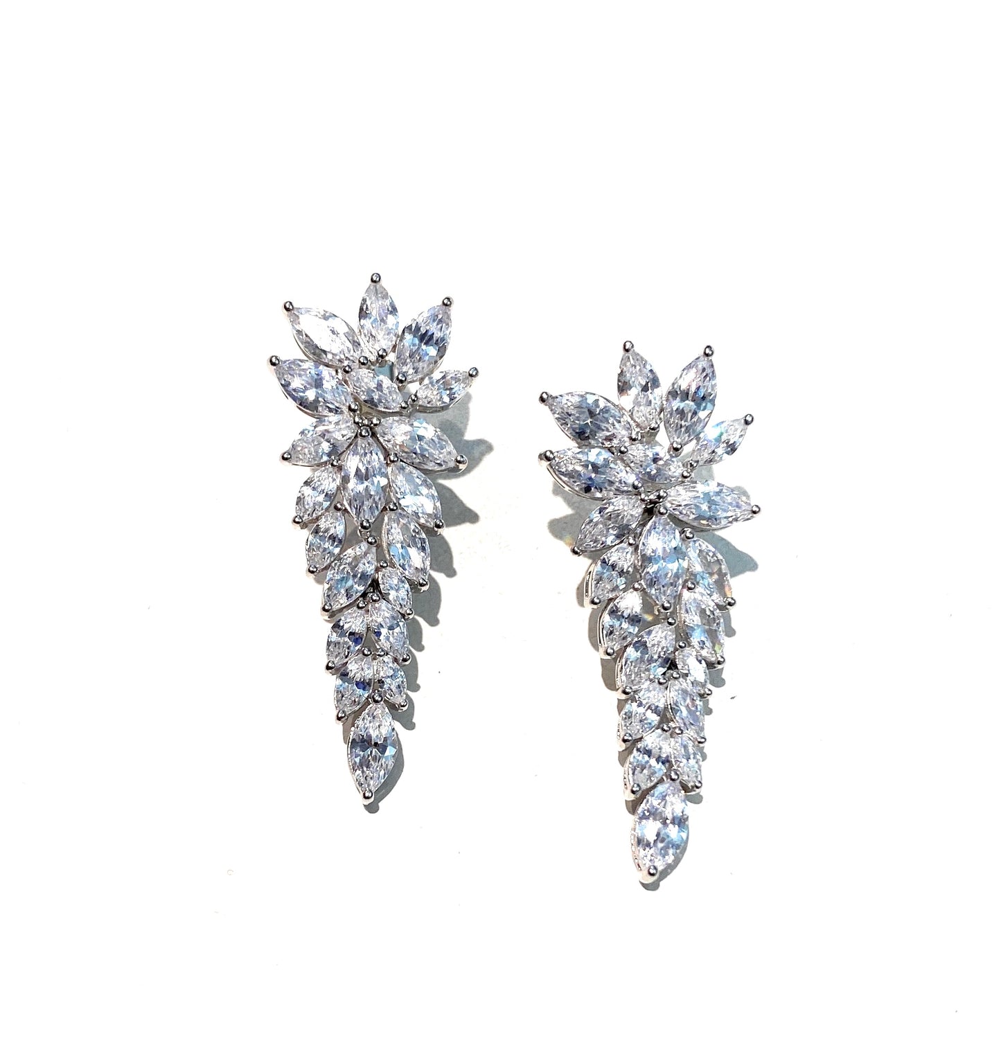 Orecchini Pendenti Donna Argento 925 Rodio Bianco con Zirconi Navette Eleganti