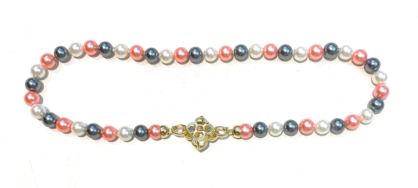 Collana tipo girocollo perle Maiorca multicolore chiusura placcata oro giallo