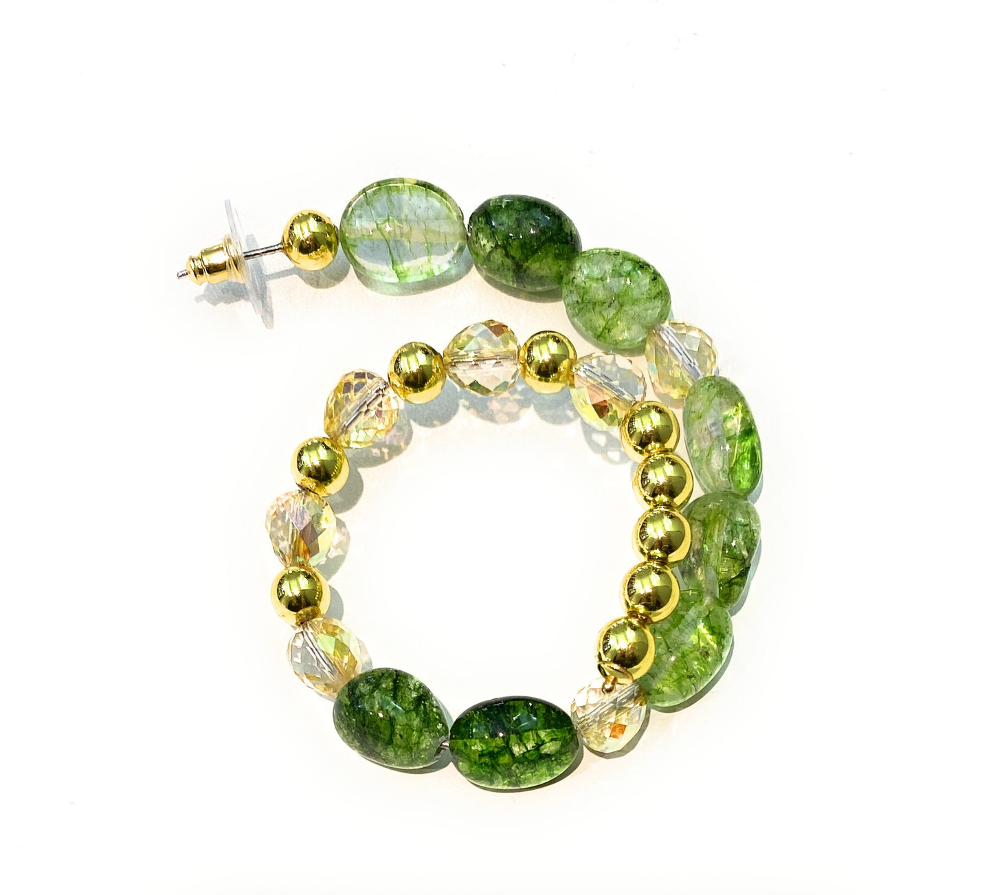 Mono orecchino cristallo rocca verde ematite cristalli gold goccia