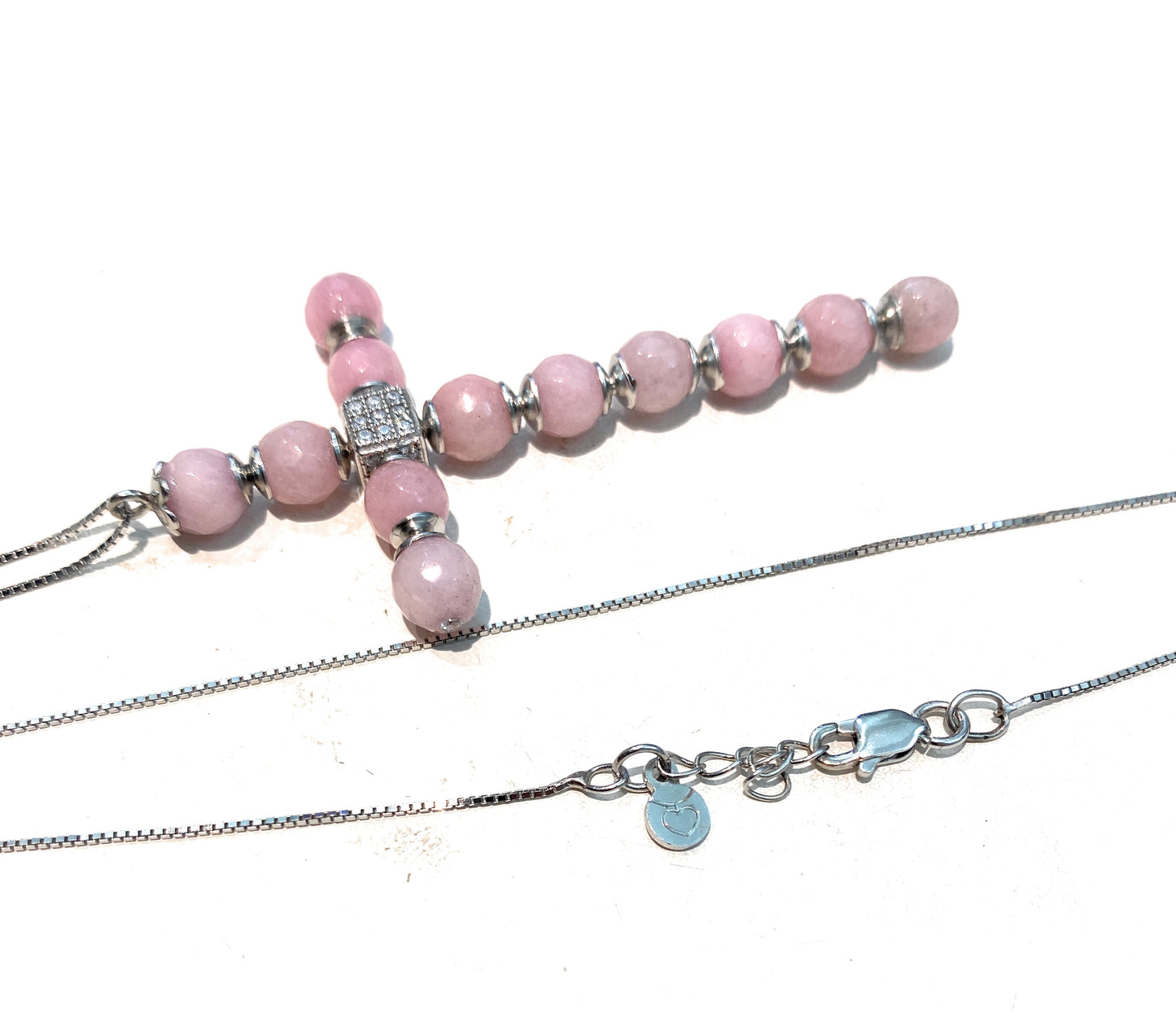 Collarino diWa Jewels crocetta stilizzata pallini agata rosa sfaccettata argento sterling rodio