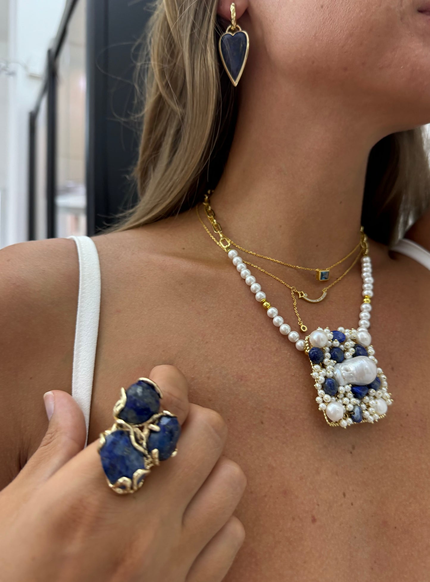 Collana diWa Jewels Perle e Lapislazzuli con catena rettangolare pezzo unico