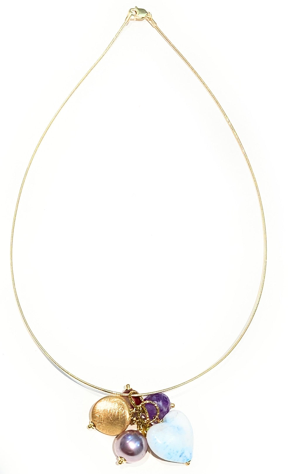 Collarino semi rigido cosa di topo pendente charms cuore ametista giada perla Maiorca lilla argento 925